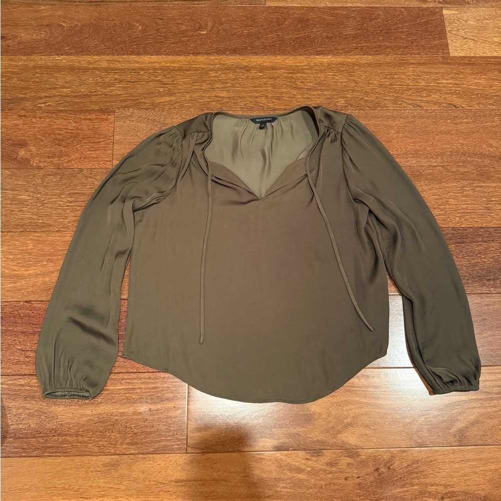 Banana Republic Khaki Blouse with Tie Neck